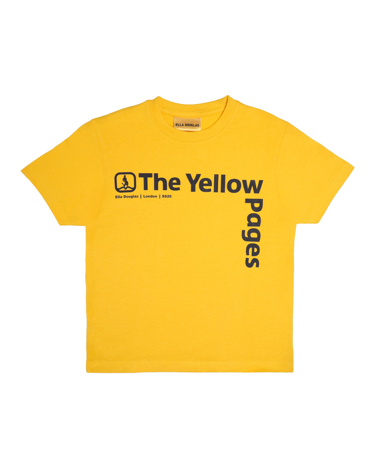 Ella Douglas Yellow t-shirt with 'The Yellow Pages' logo on a white background